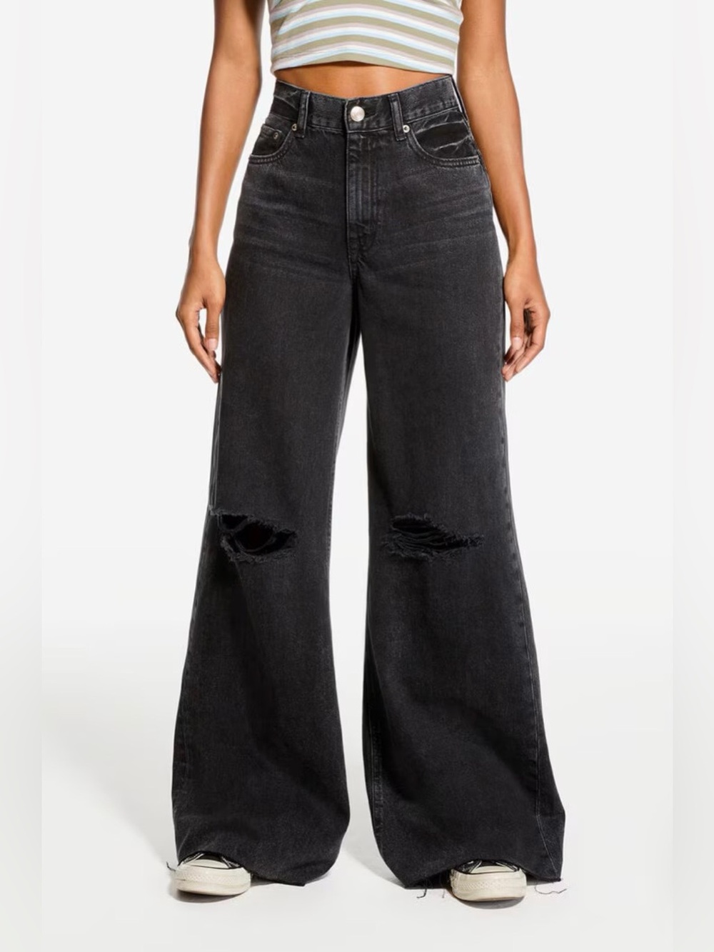 Aeropostale Black High-Waist Wide Leg Distressed Jeans